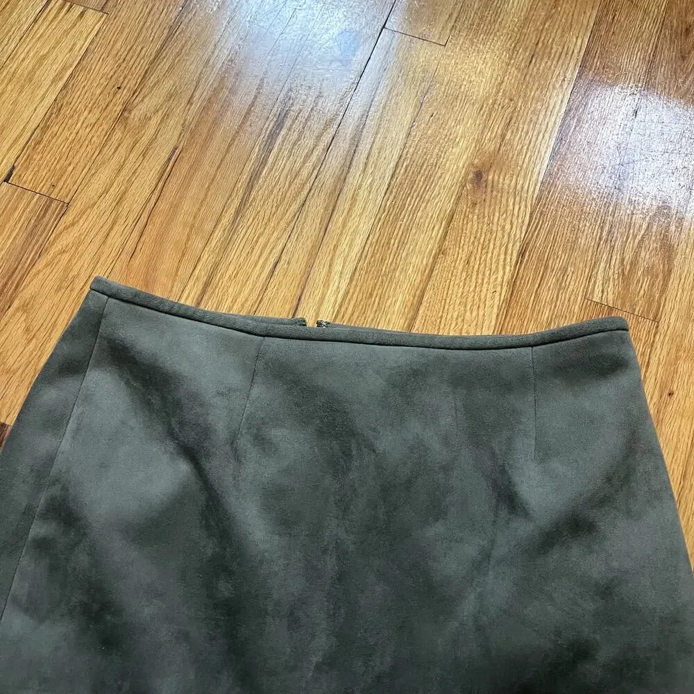 Calvin Klein Army Green Suede Knee Length A Line Skirt Size 8